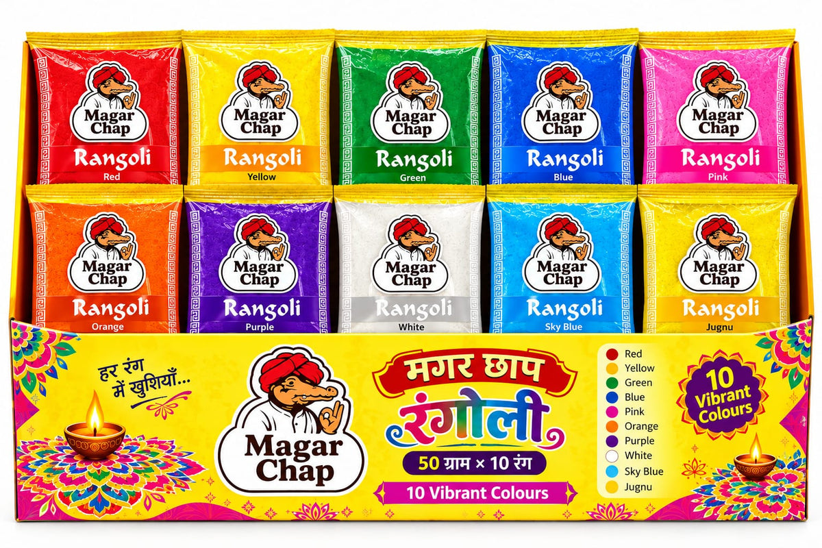 Magar Chap Rangoli Colours - 10 Vibrant Multicolour Pack (500g)